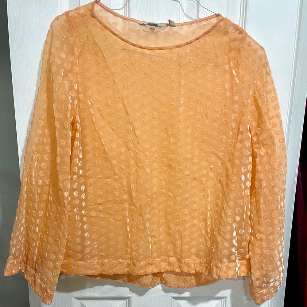 Orange peach Sheer Polka Dot Women's Top Soft Surroundings XS